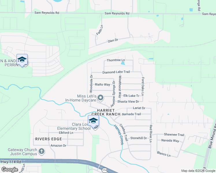 map of restaurants, bars, coffee shops, grocery stores, and more near 1720 Rialto Way in Justin