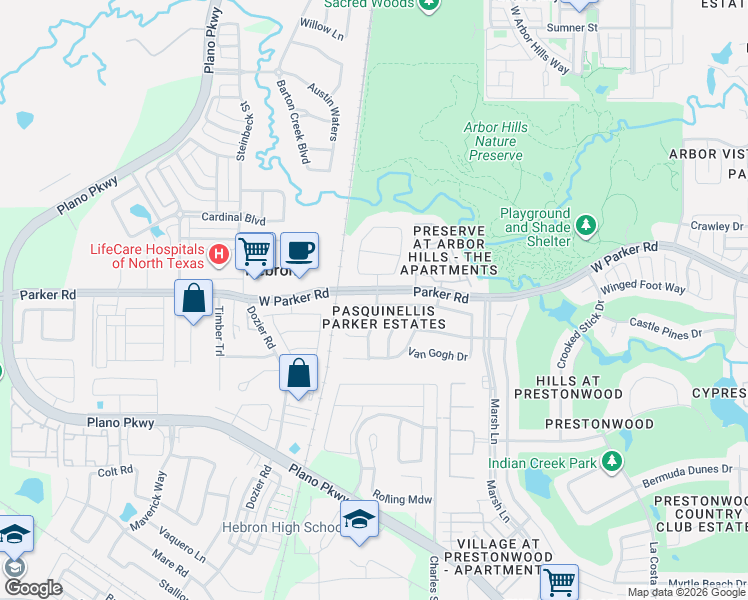 map of restaurants, bars, coffee shops, grocery stores, and more near 7237 Rembrandt Dr in Plano