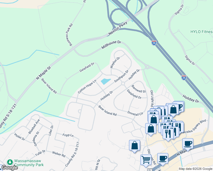 map of restaurants, bars, coffee shops, grocery stores, and more near 207 Southport Drive in Summerville