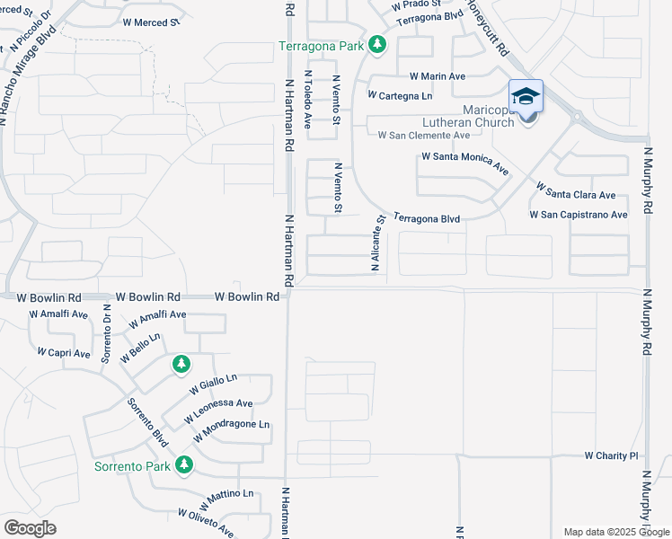 map of restaurants, bars, coffee shops, grocery stores, and more near 36589 West San Alvarez Avenue in Maricopa