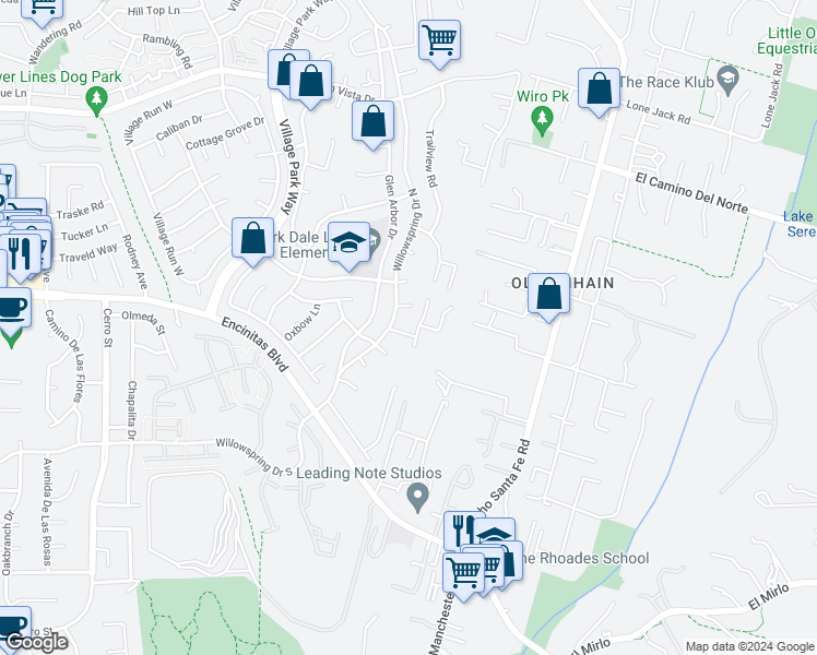 map of restaurants, bars, coffee shops, grocery stores, and more near 2118 Poppyfield Place in Encinitas