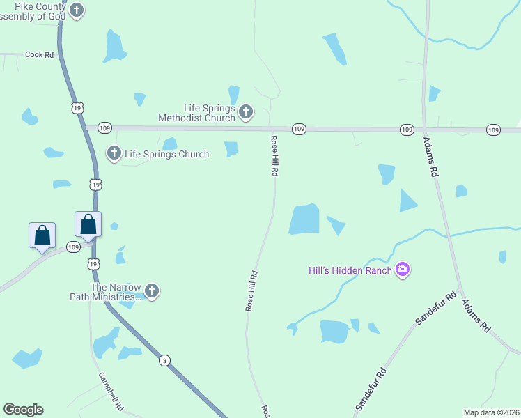 map of restaurants, bars, coffee shops, grocery stores, and more near 112-208 Rose Hill Road in Meansville