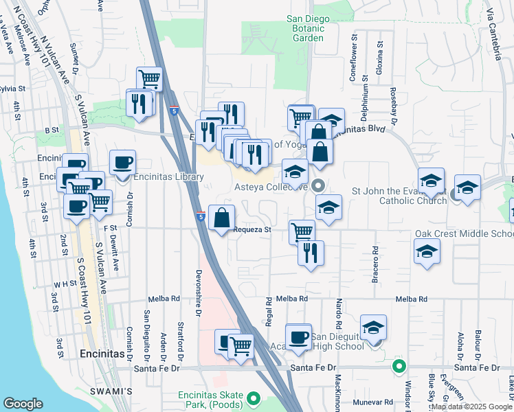 map of restaurants, bars, coffee shops, grocery stores, and more near 502 Summer View Circle in Encinitas