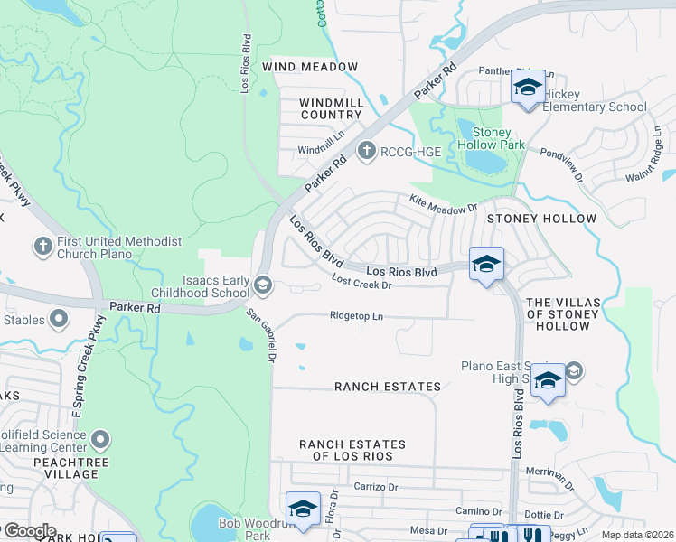 map of restaurants, bars, coffee shops, grocery stores, and more near 3600 Capstone Lane in Plano