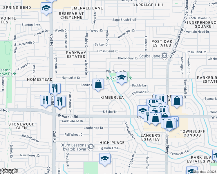map of restaurants, bars, coffee shops, grocery stores, and more near 3509 Canoncita Lane in Plano