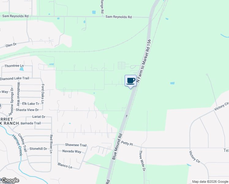 map of restaurants, bars, coffee shops, grocery stores, and more near 17017 Cardinas Road in Justin