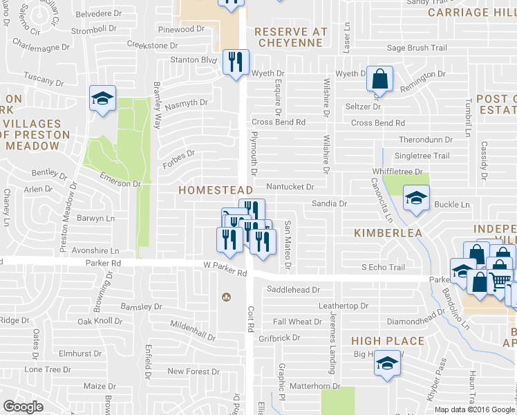 map of restaurants, bars, coffee shops, grocery stores, and more near 3912 Sandia Dr in Plano