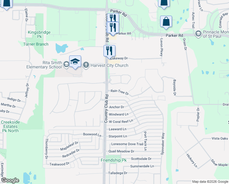 map of restaurants, bars, coffee shops, grocery stores, and more near 1901 Lily Pond Court in Wylie