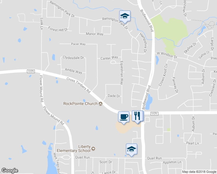 map of restaurants, bars, coffee shops, grocery stores, and more near 4413 Chilton Lane in Flower Mound