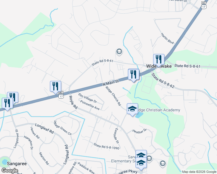 map of restaurants, bars, coffee shops, grocery stores, and more near 14 North Main Street in Summerville