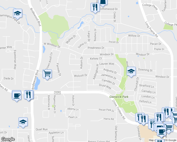 map of restaurants, bars, coffee shops, grocery stores, and more near 3501 Crescent Court in Flower Mound