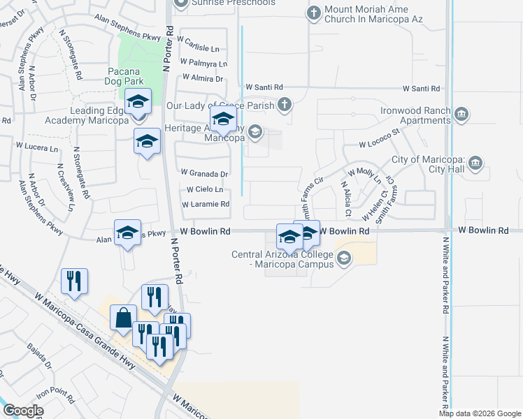 map of restaurants, bars, coffee shops, grocery stores, and more near 40981 West Tamara Lane in Maricopa
