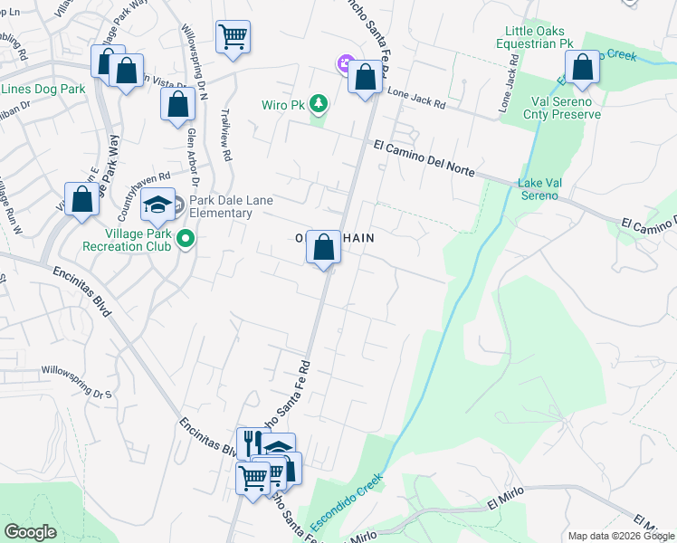 map of restaurants, bars, coffee shops, grocery stores, and more near 464 Cole Ranch Road in Encinitas