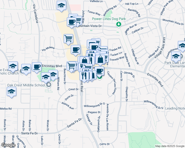 map of restaurants, bars, coffee shops, grocery stores, and more near 1441 Encinitas Boulevard in Encinitas