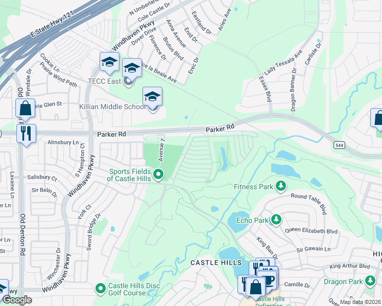 map of restaurants, bars, coffee shops, grocery stores, and more near 2501 Case Castle Court in Lewisville
