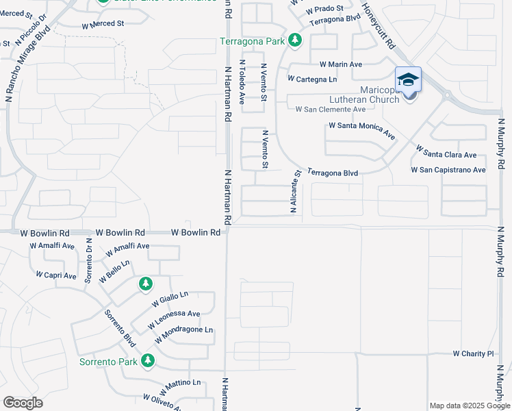 map of restaurants, bars, coffee shops, grocery stores, and more near 36589 West San Alvarez Avenue in Maricopa