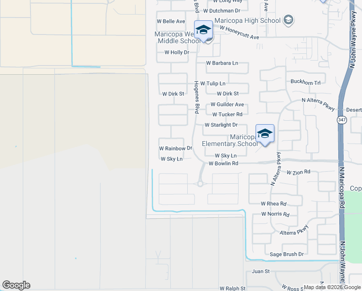 map of restaurants, bars, coffee shops, grocery stores, and more near 46006 Rainbow Drive in Maricopa