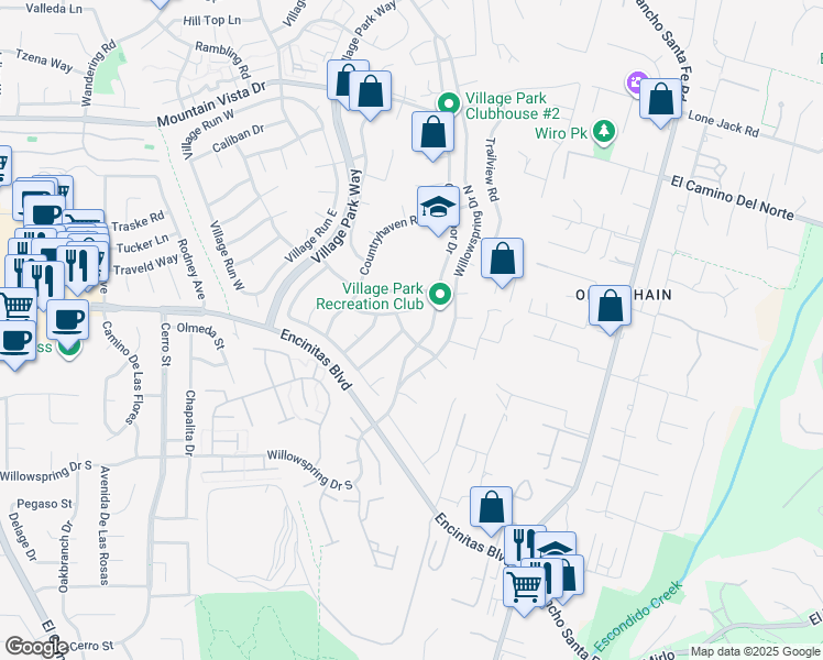 map of restaurants, bars, coffee shops, grocery stores, and more near 2056 Anaconda Lane in Encinitas