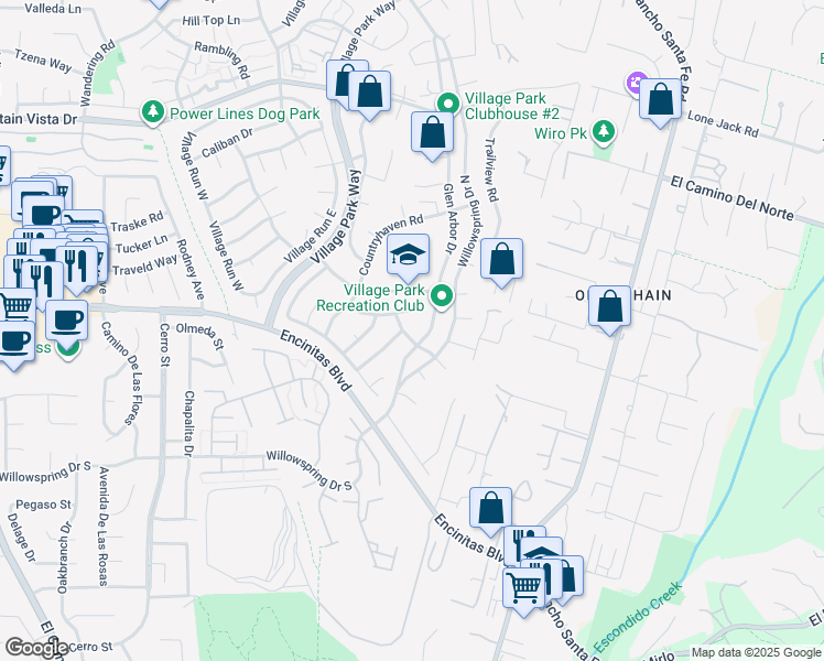 map of restaurants, bars, coffee shops, grocery stores, and more near 2056 Anaconda Lane in Encinitas