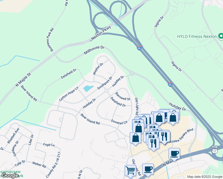 map of restaurants, bars, coffee shops, grocery stores, and more near 527 Holiday Drive in Summerville