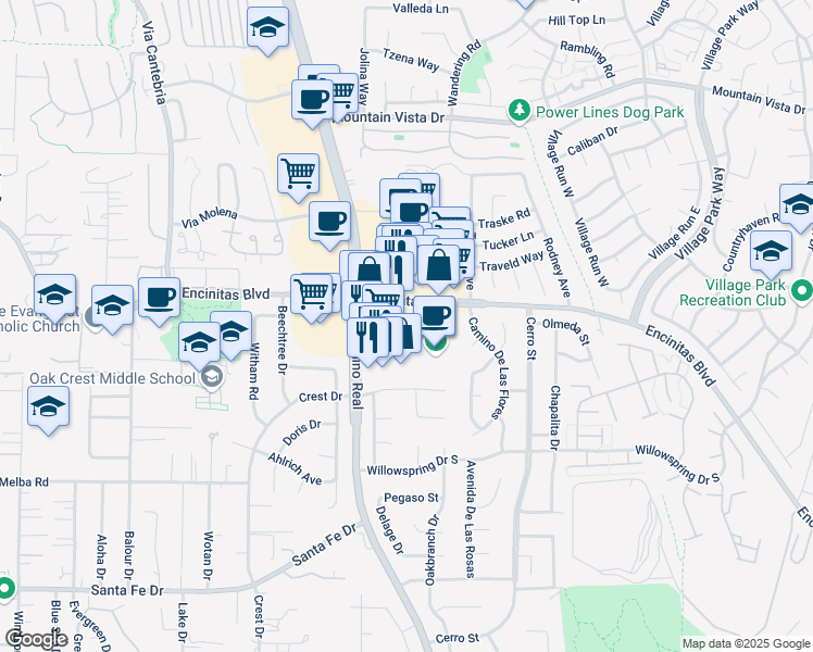 map of restaurants, bars, coffee shops, grocery stores, and more near 1441 Encinitas Boulevard in Encinitas