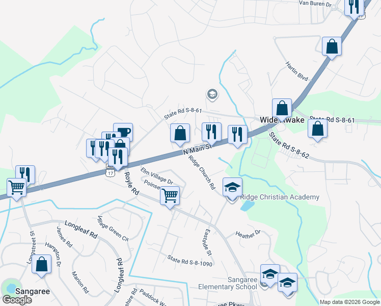 map of restaurants, bars, coffee shops, grocery stores, and more near 14 North Main Street in Summerville