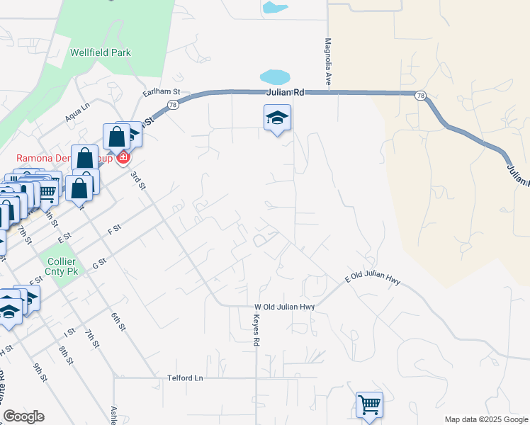 map of restaurants, bars, coffee shops, grocery stores, and more near 533 Amigos Road in Ramona