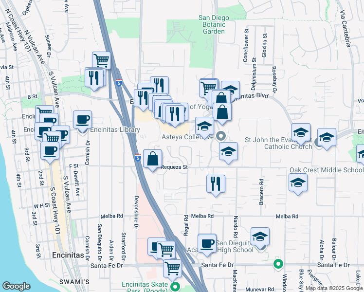 map of restaurants, bars, coffee shops, grocery stores, and more near 502 Summer View Circle in Encinitas