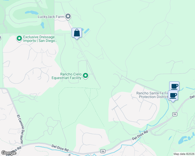 map of restaurants, bars, coffee shops, grocery stores, and more near 18545 Aliso Canyon Road in Rancho Santa Fe