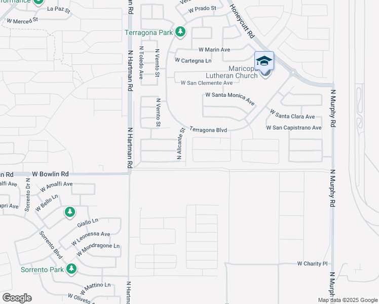 map of restaurants, bars, coffee shops, grocery stores, and more near 18212 North Del Mar Avenue in Maricopa