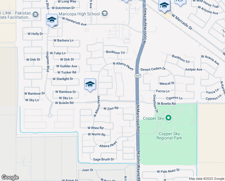 map of restaurants, bars, coffee shops, grocery stores, and more near 45029 Yucca Lane in Maricopa