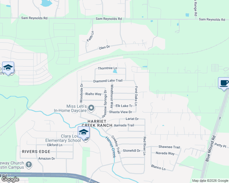 map of restaurants, bars, coffee shops, grocery stores, and more near 1805 J Cheshier Road in Justin