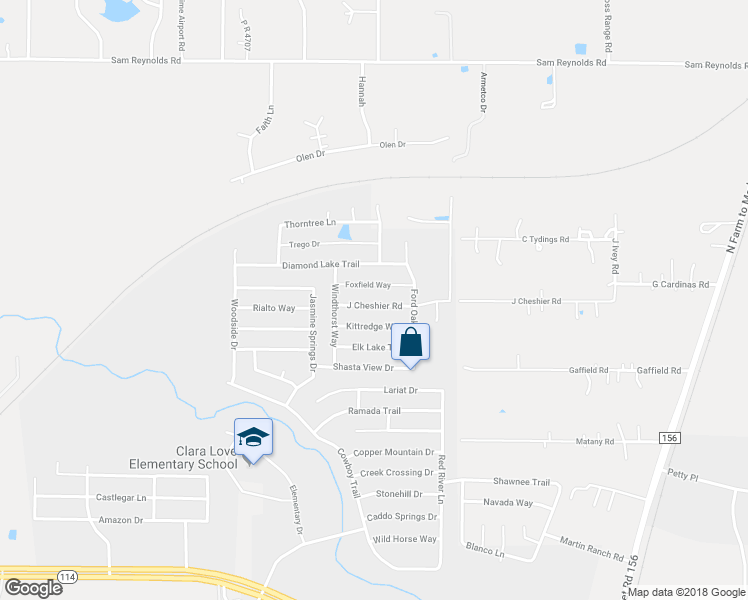 map of restaurants, bars, coffee shops, grocery stores, and more near 1837 J Cheshier Road in Justin