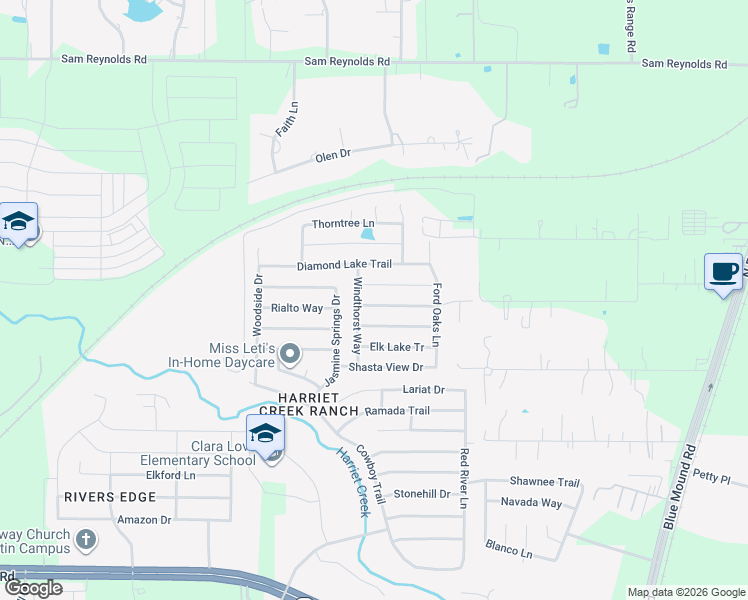 map of restaurants, bars, coffee shops, grocery stores, and more near 1805 J Cheshier Road in Justin