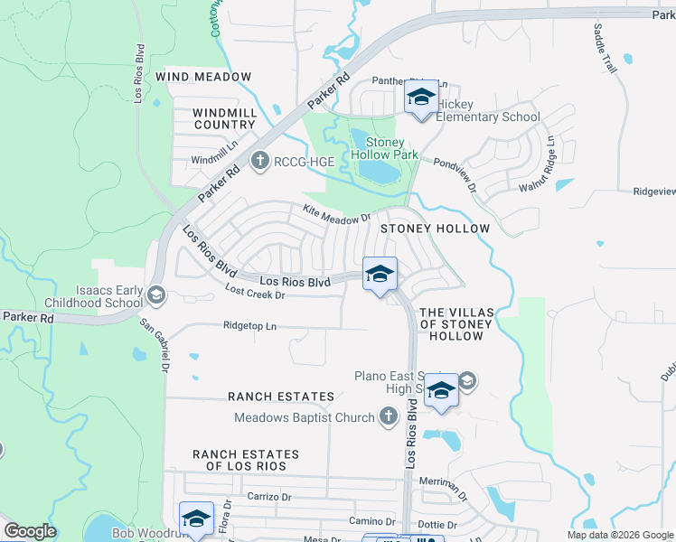 map of restaurants, bars, coffee shops, grocery stores, and more near 3601 Flintstone Drive in Plano