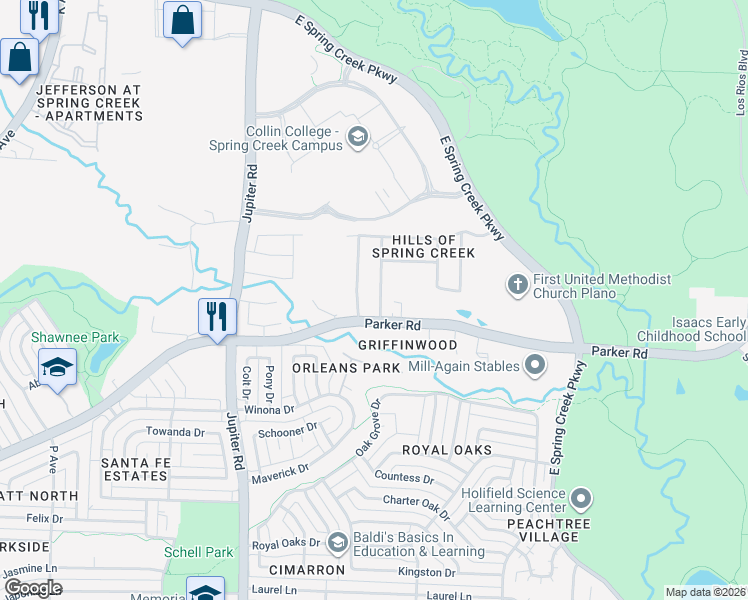 map of restaurants, bars, coffee shops, grocery stores, and more near 3505 Summerfield Drive in Plano