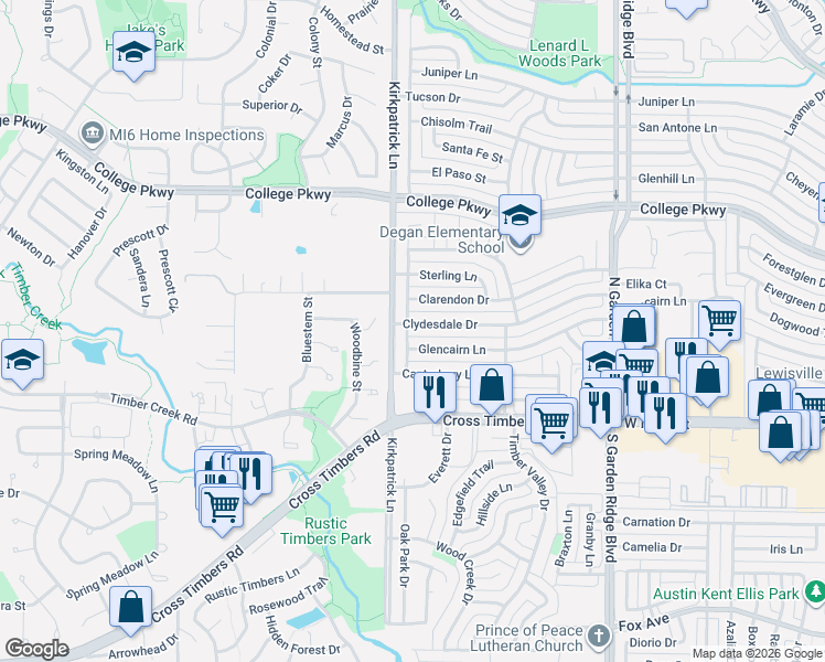 map of restaurants, bars, coffee shops, grocery stores, and more near 1773 Glencairn Lane in Lewisville