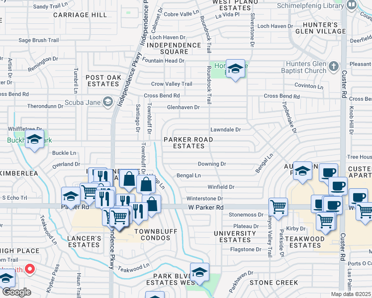 map of restaurants, bars, coffee shops, grocery stores, and more near 2729 Glen Forest Lane in Plano