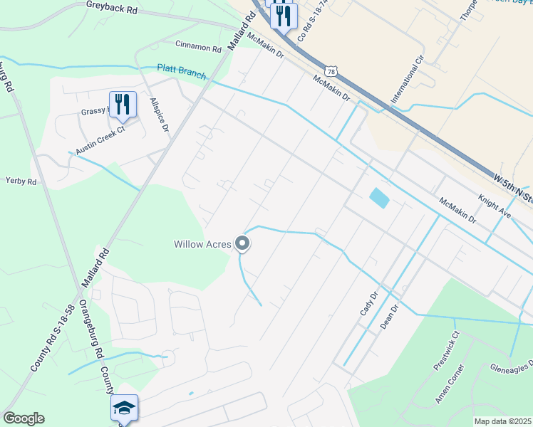 map of restaurants, bars, coffee shops, grocery stores, and more near 226 Swanson Drive in Summerville