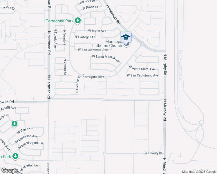 map of restaurants, bars, coffee shops, grocery stores, and more near 18164 North San Pablo Street in Maricopa