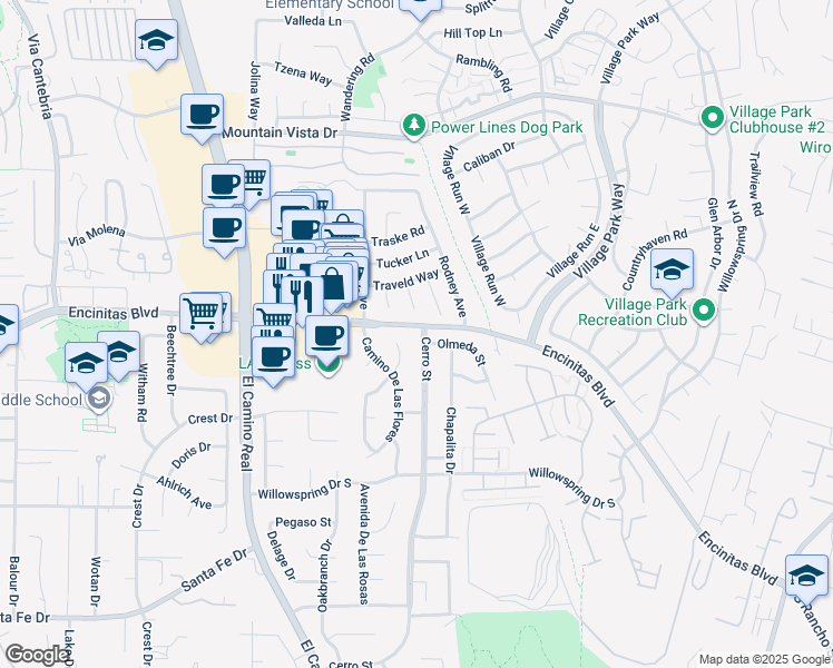 map of restaurants, bars, coffee shops, grocery stores, and more near 102 Cerro Street in Encinitas