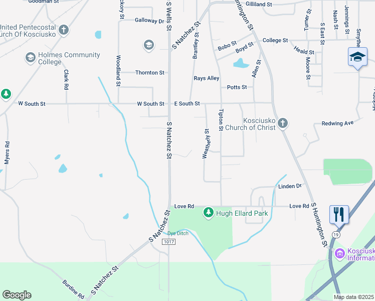 map of restaurants, bars, coffee shops, grocery stores, and more near 109 Jeffrey Street in Kosciusko