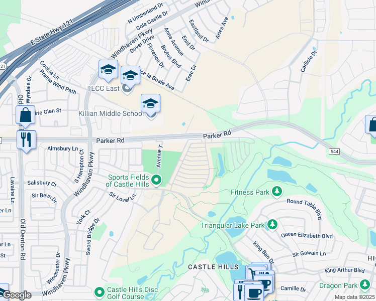 map of restaurants, bars, coffee shops, grocery stores, and more near 416 King Galloway Drive in The Colony