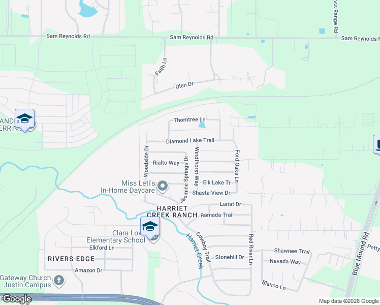 map of restaurants, bars, coffee shops, grocery stores, and more near 16660 Jasmine Springs Drive in Justin