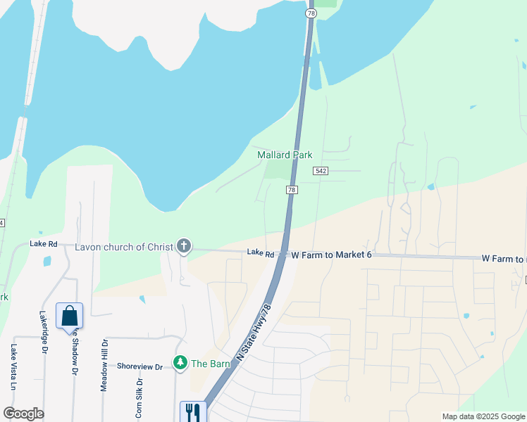 map of restaurants, bars, coffee shops, grocery stores, and more near 2343 Lake Road in Lavon