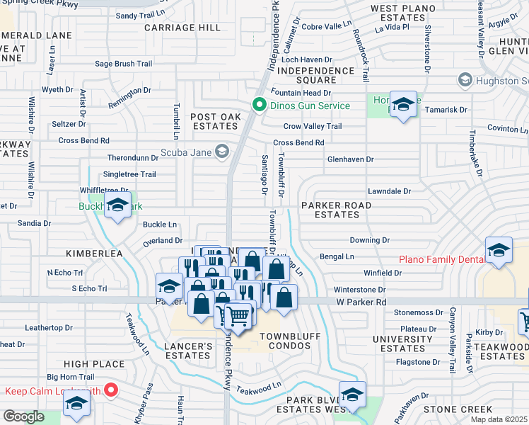 map of restaurants, bars, coffee shops, grocery stores, and more near 3013 Malibu Place in Plano