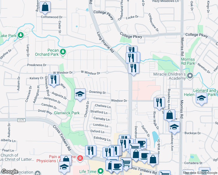 map of restaurants, bars, coffee shops, grocery stores, and more near 4313 Thames Court in Flower Mound