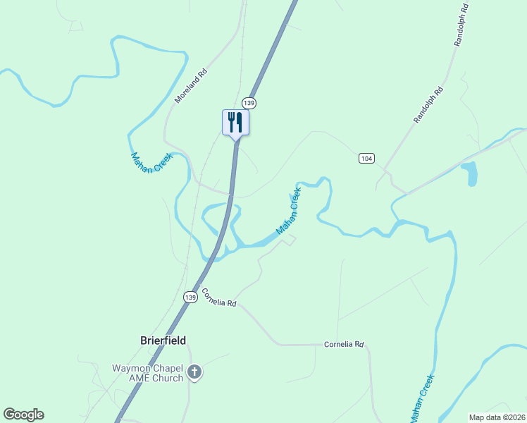map of restaurants, bars, coffee shops, grocery stores, and more near 19275 Alabama 139 in Brierfield