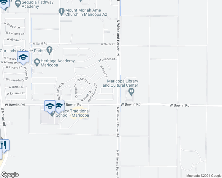 map of restaurants, bars, coffee shops, grocery stores, and more near 39989 West Catherine Drive in Maricopa