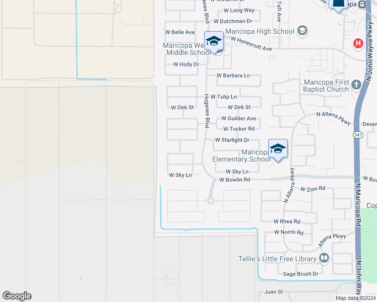 map of restaurants, bars, coffee shops, grocery stores, and more near 46024 Morning View Lane in Maricopa